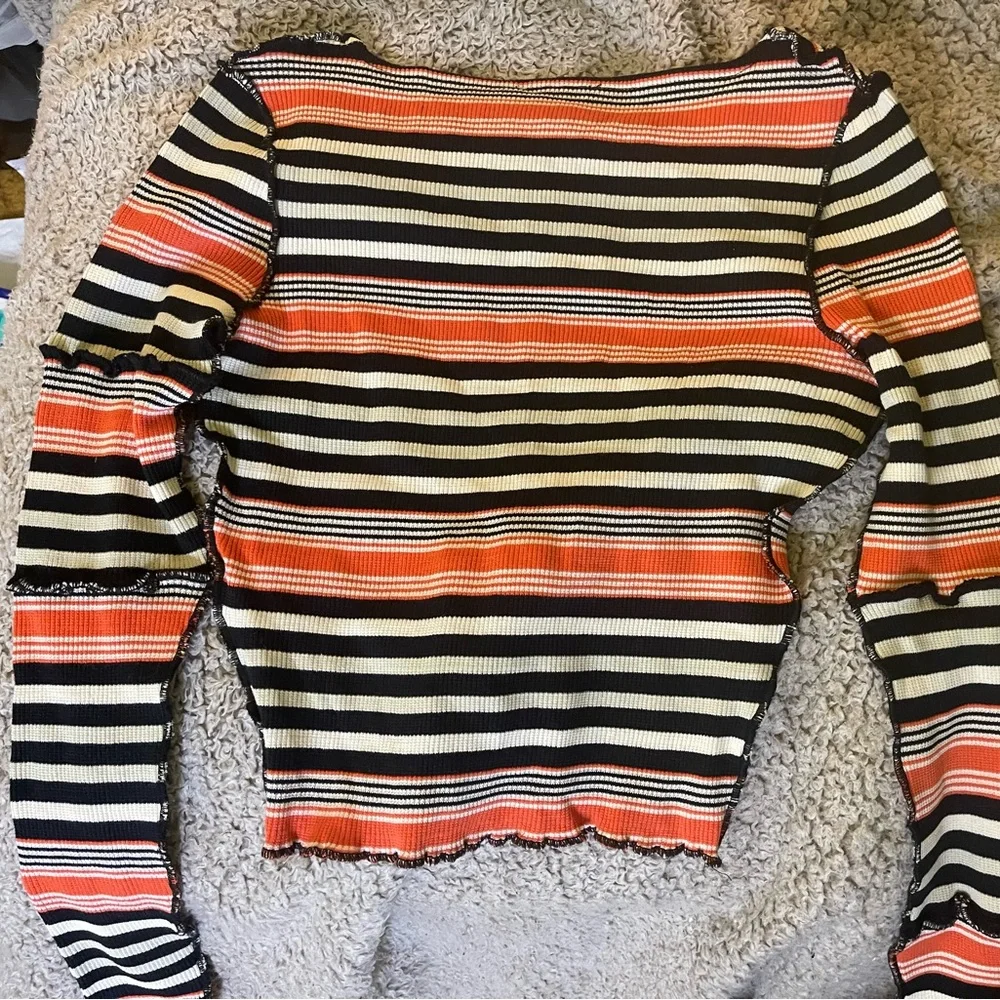 NWT New Striped Dolls Kill Stretch Thermal Lettuce Grunge Scoop neck Long Sleeve - Picture 6 of 8